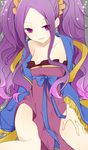  1girl breasts chinese_clothes dress fate/grand_order fate_(series) frills hair_ornament long_hair purple_eyes purple_hair ribbon smile twintails wide_sleeves wu_zetian_(fate/grand_order) 