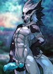  anthro balls canine erection knot looking_at_viewer male mammal muscular nude okithau precum smile solo 