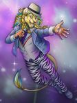  2017 5_fingers anthro blonde_hair braided_hair clothed clothing feline hair hat inkmaven lion male mammal open_mouth smile solo teeth tongue 