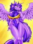  anthro bra breasts clothing dragon feathered_wings feathers featureless_crotch female looking_at_viewer makeup mascara neltharion290 smile solo underwear wide_hips wings 