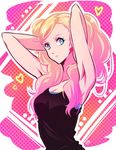  1girl armpits big_hair blonde_hair blue_eyes breasts cleavage earrings jewelry long_hair looking_at_viewer mao medium_breasts persona persona_5 solo takamaki_anne tanktop twintails upper_body wavy_hair 