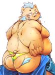  blue_hair blush boar butt butt_pose chi_tiu chiro_(artist) clothed clothing facial_hair gouryou hair invalid_tag looking_back male mammal mohawk moobs overweight porcine sideburns skimpy speedo swimsuit tokyo_afterschool_summoners tusks undressing video_games 