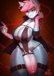  anthro big_breasts breasts clothed clothing dickgirl galaxxxart half-erect horn huge_breasts hyper hyper_penis intersex looking_at_viewer nipple_bulge nipple_piercing nipples penis piercing scalie shiny skimpy smile solo thick_penis thick_thighs wide_hips 