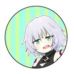  1girl artist_request bare_shoulders green_eyes open_mouth portrait short_hair silver_hair simple_background tatoo white_background 