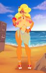  bandicoot bare_breasts beach big_breasts bikini blonde_hair breasts clothing cloud crash_bandicoot_(series) eyewear footwear gem hair high_heels jewelry lipstick makeup mammal marsupial navel pearl_(gem) pearls pink_lips ring sea_side seaside shoes sky sunglasses swimsuit tawna_bandicoot teer video_games water wumpa 