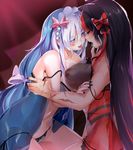  after_kiss animal_ears babydoll bad_id bad_pixiv_id bare_shoulders black_hair black_nails blue_eyes blue_hair blue_nails blush bow breasts cat_ears closed_eyes eyes_visible_through_hair gen_7_pokemon hair_between_eyes hair_bow hand_on_another's_arm hand_on_another's_face headdress incineroar large_breasts long_hair looking_at_another low-tied_long_hair multicolored_hair multiple_girls nail_polish nose_blush open_mouth panties personification pokemon primarina red_hair saliva saliva_trail scar shikkoku_neko side-tie_panties silver_hair star sweat tears tongue tongue_out two-tone_hair underwear very_long_hair yuri 