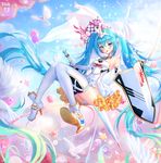  absurdly_long_hair bad_id bad_pixiv_id bird blue_eyes blue_hair elbow_gloves floating_hair full_body gloves goodsmile_company goodsmile_racing hatsune_miku high_heels highres long_hair looking_at_viewer necktie shield solo thighhighs ttaji_(pass35) twintails very_long_hair vocaloid 