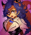  abstract_background anthro bangs big_breasts big_tail black_fur black_nose blue_hair braided_hair breasts canine carmelita_fox choker cleavage clothed clothing collarbone countershade_face countershading digital_media_(artwork) dipstick_ears dress_shirt eyebrows eyelashes female fox front_view fully_clothed fur gradient_background hair hair_between_eyes hair_intakes kemono lips lipstick long_hair long_sleeves looking_at_viewer makeup mammal mole_(marking) multicolored_fur open_mouth orange_fur orange_tail puffy_sleeves purple_background pursed_lips raised_tail red_fox red_lipstick shirt simple_background single_braid sly_cooper_(series) solo standing tan_countershading tan_fur thick_tail tsumugihara_aoi video_games wavy_hair white_clothing white_shirt white_topwear yellow_eyes 