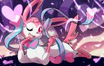  &lt;3 attack blitzdrachin canine cute_fangs eeveelution feral fur invalid_tag lying mammal nintendo one_eye_closed pawpads pink_eyes pink_fur pok&eacute;mon pok&eacute;mon_(species) purple_eyes quadruped solo sylveon video_games wink 