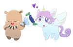  &lt;3 &lt;3_eyes blue_fur blush capybara coal_(jewelpet) duo equine feathered_wings feathers feral flower fur hair horn jewelpet male mammal opal_(jewelpet) open_mouth plant purple_hair rodent sanrio simple_background white_background winged_unicorn wings なめこ/あじゅか 