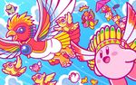 beanie bird birdon_(kirby) blue_sky blush_stickers bow bowtie bronto_burt chick chicken cloud commentary_request copy_ability dyna_blade dyna_chick flying hang_gliding hat headphones kirby kirby_(series) looking_at_another microphone official_art open_mouth pilot_helmet sky smile starman_(kirby) tookey twizzy waddle_dee 