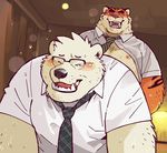  anal anthro bear belly big_belly blush clothed clothing embarrassed eyewear feline garouzuki ken_(garouzuki) male male/male mammal necktie overweight partially_clothed sex slightly_chubby tiger 