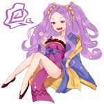  1girl breasts chinese_clothes dress fate/grand_order fate_(series) hair_ornament long_hair open_mouth pink_eyes purple_hair ribbon shoes twintails wu_zetian_(fate/grand_order) 