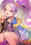  1girl blush breasts chinese_clothes cleavage dress fate/grand_order fate_(series) hair_ornament long_hair open_mouth purple_eyes purple_hair twintails wide_sleeves wu_zetian_(fate/grand_order) 