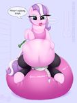  2017 augustbebel clothed clothing dialogue diamond_tiara_(mlp) earth_pony english_text equine female feral friendship_is_magic hair horse legwear looking_at_viewer mammal multicolored_hair my_little_pony pony pussy_juice text two_tone_hair vore 