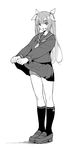  :d alternate_costume black_serafuku eyebrows_visible_through_hair fang greyscale i-19_(kantai_collection) kantai_collection kneehighs lifted_by_self loafers long_hair long_sleeves monochrome nathaniel_pennel neckerchief open_mouth pleated_skirt sailor_collar school_swimsuit school_uniform serafuku shoes simple_background skirt skirt_lift smile solo star star-shaped_pupils swimsuit swimsuit_under_clothes symbol-shaped_pupils tri_tails white_background 