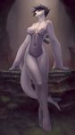  2016 anthro anthrofied avian big_breasts black_hair blue_skin breasts cave eosphorite female hair hi_res legendary_pok&eacute;mon lugia navel nintendo nude open_mouth outside pok&eacute;mon pok&eacute;morph pussy solo video_games white_skin 