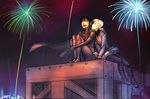  2girl batgirl batman_(series) black_hair blonde_hair cape cassandra_cain dc_comics fireworks hoodie long_hair psuede short_hair stephanie_brown yuri 