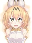  animal_ears bare_shoulders blonde_hair blush bow bowtie breasts commentary_request crying crying_with_eyes_open elbow_gloves gloves kemono_friends looking_at_viewer medium_breasts open_mouth serval_(kemono_friends) serval_ears shirt sleeveless sleeveless_shirt solo tears ulrich_(tagaragakuin) white_shirt yellow_eyes 