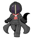  ascot black_coat black_footwear black_legwear black_pants black_suit bondrewd buraninn chibi coat cravat facing_viewer full_body gloves helmet long_coat long_sleeves made_in_abyss male_focus mask open_hands overcoat pants simple_background solo standing tail walking whistle white_background 