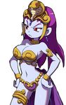  1girl artist_request blue_skin breasts cleavage earrings jewelru lipstick navel official_art purple_hair purple_lipstick red_eyes risky_boots shantae wayforward wide_hips 