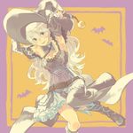  aisutabetao animal armpits bat dress female_my_unit_(fire_emblem_if) fire_emblem fire_emblem_if hat highres long_hair looking_at_viewer mamkute my_unit_(fire_emblem_if) simple_background smile solo white_hair witch witch_hat 