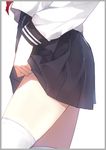  black_skirt blouse caidychen close-up commentary from_side lifted_by_self long_sleeves lower_body neckerchief original out_of_frame pleated_skirt red_neckwear school_uniform serafuku simple_background skirt skirt_lift solo standing thighhighs white_background white_blouse white_legwear 