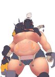  absurdres big_belly breasts curvy cutoffs dual_wielding flat_color gas_mask genderswap genderswap_(mtf) grey_hair hand_wraps handcannon highres holding holding_weapon hook huge_breasts inverted_nipples knee_pads navel nipples overwatch puffy_nipples r4drawings roadhog_(overwatch) single_pauldron solo spikes studded_bracelet tattoo thick_thighs thighs topknot topless weapon work_in_progress 