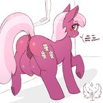  anus big_teats blush butt cheerilee_(mlp) cold-blooded-twilight cutie_mark dialogue dock earth_pony english_text equine female feral friendship_is_magic hi_res horse looking_back mammal my_little_pony pony pussy solo teats text underhoof 