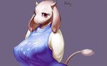  2016 anthro big_breasts bluedrg19 boss_monster breasts caprine clothed clothing female goat horn huge_breasts long_ears mammal simple_background smile solo toriel undertale video_games 