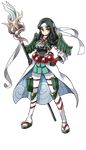  armor artist_request beads full_body green_hair hachimaki hand_on_hip headband holding holding_spear holding_weapon long_hair nanao_(oshiro_project) official_art oshiro_project oshiro_project_re polearm prayer_beads solo spear thick_eyebrows thighhighs transparent_background weapon yellow_eyes 