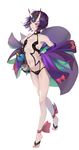  breasts eyebrows_visible_through_hair fang fate/grand_order fate_(series) full_body highres horns looking_away meijin93 navel oni purple_eyes purple_hair short_hair shuten_douji_(fate/grand_order) small_breasts smile solo 