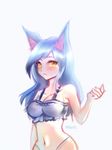  ahri animal_ears artist_name bare_shoulders black_hair blush breasts cleavage collarbone fox_ears hilent large_breasts league_of_legends long_hair looking_at_viewer midriff navel simple_background solo white_background yellow_eyes 
