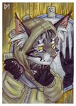 aggressive amber_eyes cat clothing diaminerre feline hoodie knife mammal scary traditional_media_(artwork) weapon whiskers 