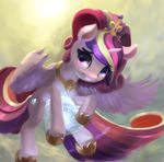  2017 bakuel crown equine female feral flying friendship_is_magic gem hair horn jewelry looking_at_viewer mammal multicolored_hair my_little_pony necklace outside princess_cadance_(mlp) purple_eyes sky smile solo winged_unicorn wings 