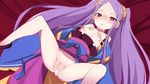  1girl bare_shoulders blush chinese_clothes cum cum_in_pussy cum_on_breasts dress facial fate/grand_order fate_(series) flat_chest frills hair_ornament long_hair lying nipples no_panties open_mouth purple_eyes purple_hair pussy ribbon spread_legs tears twintails wu_zetian_(fate/grand_order) 