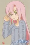  1girl :&gt; blush collarbone glasses hair_ornament hayate_no_gotoku! katsura_hinagiku long_hair pink_hair smile solo sweater yellow_eyes 