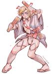  2017 arm_guards blonde_hair blue_eyes blush bulge cosplay drum_master_(granblue_fantasy) drumsticks earrings erection erection_under_clothes fundoshi gran_(granblue_fantasy) gran_(granblue_fantasy)_(cosplay) granblue_fantasy hachimaki happi headband japanese_clothes jewelry link male_focus nipple_slip nipples pointy_ears ponytail sheikah_slate shin_guards sidelocks solo sweat taiko_sticks the_legend_of_zelda torajimaneko 