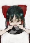  benikurage black_eyes black_hair bow commentary_request cookie_(touhou) finger_in_mouth hair_bow hair_tubes hakurei_reimu koohee looking_at_viewer open_mouth red_bow saliva solo teeth touhou upper_body 