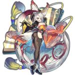  1girl animal_ears ass black_legwear blush curvy detached_sleeves earrings full_body gloves hips huge_ass jewelry last_period legs long_hair official_art open_mouth solo tail thick_thighs thighs white_hair whoopin wide_hips 