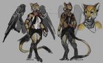  anthro avian breasts clothed clothing feathered_wings feathers female multiple_images non-mammal_breasts oouna sketch solo standing wings 