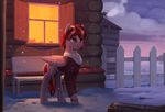  animated brown_eyes clothed clothing day detailed_background equine fan_character feral hair hooves mammal my_little_pony no_sound outside pegasus red_hair rodrigues404 smile solo standing wings 