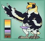  1_finger 2017 4_toes anthro avian balls beak bedroom_eyes belly belly_tuft biped bird black_feathers blush border brown_eyes chest_tuft claws color_swatch crest digital_drawing_(artwork) digital_media_(artwork) digitigrade erection feather_tuft feathered_wings feathers front_view full-length_portrait green_background green_border grey_beak grey_claws grey_skin half-closed_eyes harry_hornbill head_tuft hornbill male model_sheet moobs multicolored_beak multicolored_feathers multicolored_tail multicolored_wings nude open_mouth orange_sclera overweight overweight_male penis portrait pose purple_penis purple_tongue royalty_(artist) seductive simple_background smile solo standing striped_wings stripes tail_feathers talons tapering_penis toes tuft two_tone_beak two_tone_tail white_balls white_feathers winged_arms wings yellow_beak yellow_feathers 