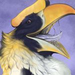  2017 ambiguous_form ambiguous_gender avian beak bird black_feathers brown_eyes crest digital_media_(artwork) digital_painting_(artwork) dogspots drooling feather_tuft feathers front_view gaping_mouth grey_beak harry_hornbill head_tuft headshot_portrait hi_res hornbill imminent_vore looking_at_viewer mouth_shot multicolored_beak multicolored_feathers open_mouth portrait purple_background purple_tongue saliva saliva_string simple_background smile solo tuft two_tone_beak vore white_feathers yellow_beak yellow_feathers 