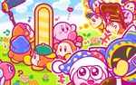  april_fools backwards_hat baseball_cap beamed_eighth_notes beanie belt blush_stickers boom_microphone bow bowtie bronto_burt chocolate closed_eyes cloud commentary_request eighth_note gloves hat heart jester_cap jitome kirby kirby_(series) laughing magolor marx microphone musical_note no_humans official_art sixteenth_note sparkle thought_bubble video_camera waddle_dee walking 
