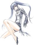  black_eyes black_gloves black_shorts blue_hair collarbone d.gray-man floating_hair gloves hair_between_eyes high_heels highres lenalee_lee long_hair looking_at_viewer open_mouth shirt short_shorts shorts simple_background sketch solo twintails uonuma_yuu very_long_hair white_background white_shirt 