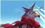  2014 anthro avian beak bird blue_background border clothed clothing digital_media_(artwork) long_ears looking_at_viewer male null-ghost outside scarf simple_background sky solo white_border yellow_eyes 