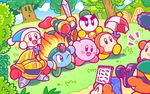  backwards_hat baseball_cap beanie bell bell_collar blade_knight blue_eyes blush_stickers bobblehat boom_microphone bow bowtie burning_leo camera chilly_(kirby) collar commentary_request fire gloves grass hat helmet kirby kirby:_star_allies kirby_(series) no_humans notepad official_art one_eye_closed poppy_bros_jr red_gloves sir_kibble smile snowman sword translated tree umbrella waddle_dee weapon whispy_woods 