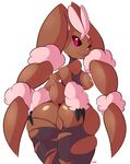  absurd_res alternate_color anthro black_sclera breasts butt chikkbug digital_media_(artwork) female hi_res lagomorph long_ears looking_at_viewer looking_back mammal mega_evolution mega_lopunny nintendo one_eye_closed pink_eyes pink_nose pok&eacute;mon presenting presenting_hindquarters pussy queenchikkbug rabbit solo standing video_games 