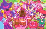  adeleine banana bee beret black_hair blue_eyes blue_hair blush_stickers bouncy_(kirby) bow bug check_commentary chocolate_fountain chuchu_(kirby) claycia commentary_request drawcia drooling eating elline_(kirby) food fruit gloves grey_skirt hat heart insect kirby kirby_(series) marshmallow multicolored_hair multiple_girls official_art peeking_out pink_hair queen_sectonia ribbon_(kirby) short_hair skirt smock star_rod strawberry streaked_hair susie_(kirby) tree valentine witch_hat 